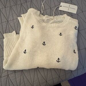 moon & madison Navy and White Crew Neck Sweater with Nautical Design